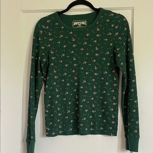 American Eagle Outfitters Forest Green Floral Ribbed Top